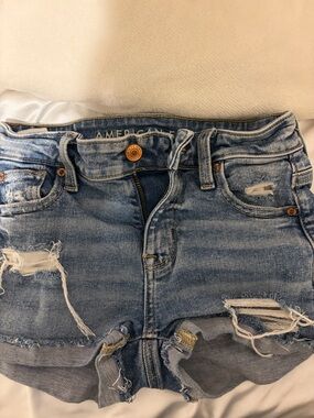 American Eagle Outfitters Medium Blue Distressed Denim Jean Shorts